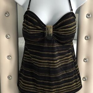 Apt 9 black and metallic gold stripe tankini top size 8.